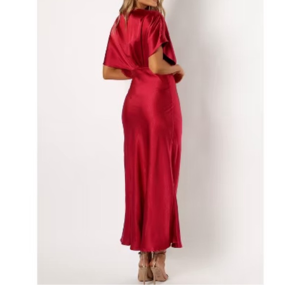 Petal and Pup Dress NWT Flawed Ricki Maxi Ruby Wine Small Satin Butterfly Sleeve - Picture 17 of 17